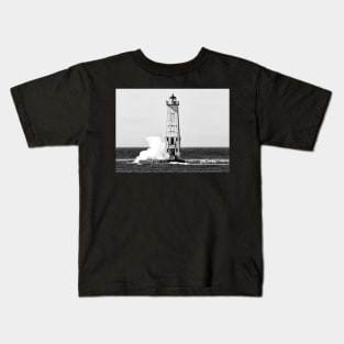 Frankfort "North Breakwater" Lighthouse - Black & White Kids T-Shirt